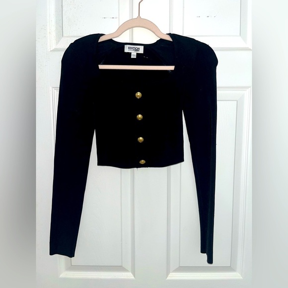 Shoulder pads long sleeve crop top - Picture 1 of 2